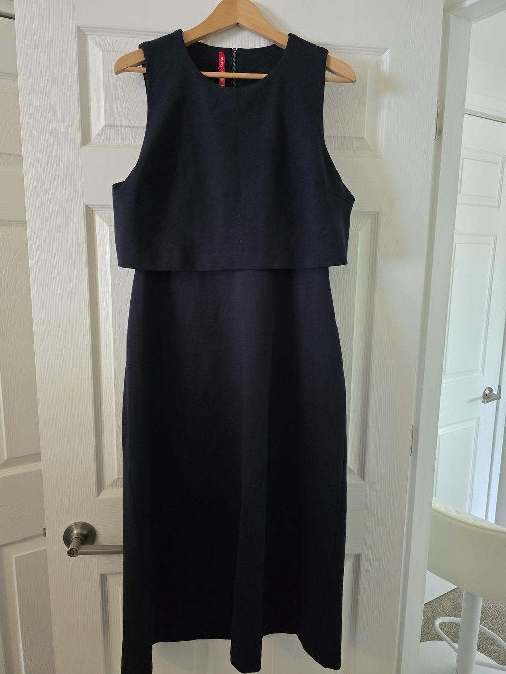SPANX XL Ponte Fitted Navy Sleeveless Layered Midi Dress